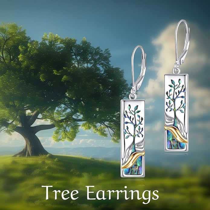 Mountain/Pine Tree/Tree of Life/Dragonfly Earrings for Women 925 Sterling Silver Abalone Tree of Life Dangle Drop Earrings Nature Jewelry Gifts for Mom Sister Daughter