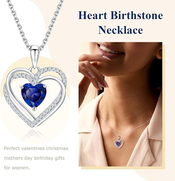 Anniversary Charm Necklace, Sterling Silver 14K Gold Plated Chain with Interlocking Heart Pendant Elegant Birthstone Necklaces for Women, Length 18"