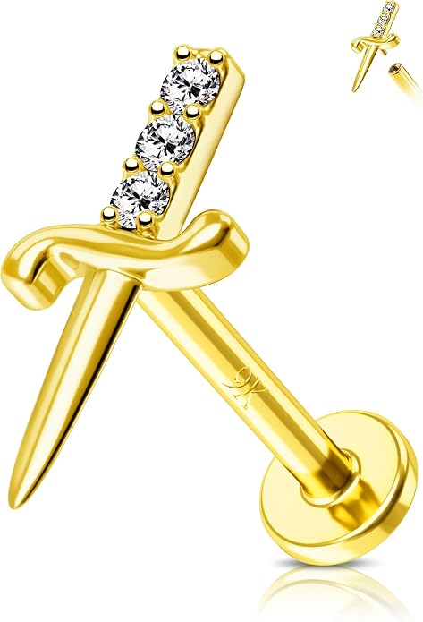 Jewseen 9K Real Solid Gold Flat Back Stud Earring 16G 8mm Internally Threaded Fine Piercing Jewelry for Helix Tragus Lobe Lip