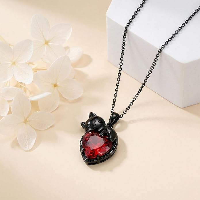 Cat Necklace Sterling Silver Cat Zircon Pendant Gothic Jewelry for Women Animal Lovers Gifts