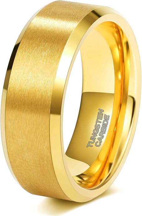 TRUMIUM 2mm 4mm 6mm 8mm 24k Gold Plated Tungsten Rings for Men Women Wedding Bands Matte Finish Beveled Edges Comfort Fit Size 4-13