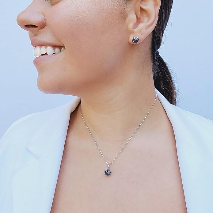 Natural raw gemstone pendant chain necklace with white gold over 925 solid sterling silver, birthstone dainty solitaire gift for her, uniquelan jewelry