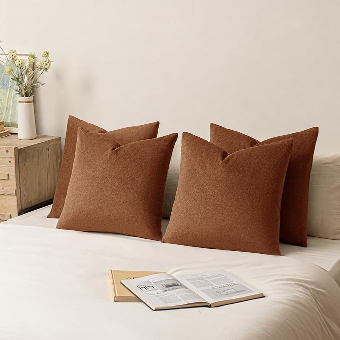 a moment Waterproof Throw Pillow Covers Set of 4,24x24 Inch Outdoor Stain Resistant Pet Friendly Pillowcases Cushion Covers for Patio Sofa and Living Room,Rust