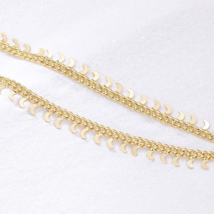 LOYATA Dainty Ankle Bracelet,14K Gold Plated Tiny Bead Anklet Dainty White Cubic Zirconia Cross Tassel Foot Chain Cute Lucky Moon Evil Eye Foot Jewelry Boho Anklets for Women