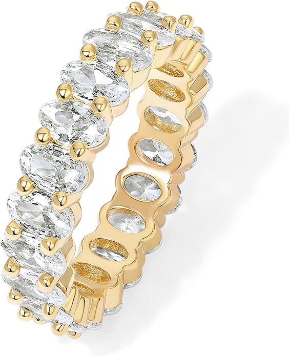 PAVOI 14K Yellow Gold Plated Love Rings Oval Cubic Zirconia 5mm Stackable Yellow Gold Rings for Women Size 7