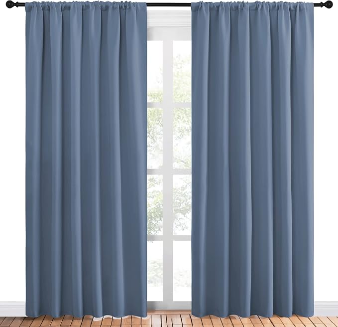 NICETOWN Living Room Curtains, Blackout Curtain Panels, Window Treatment Energy Saving Thermal Insulated Solid Rod Pocket Blackout Drapes/Draperies (Stone Blue, 1 Pair, 70 by 84-inch)
