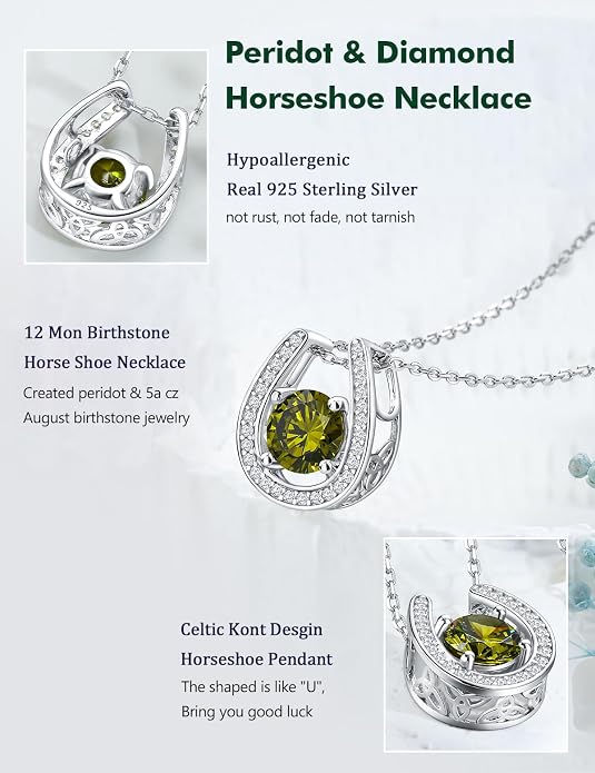 925 Sterling Silver Horseshoe Necklace for Women Round Gemstone Birthstone Necklace Sapphire/Emerald/Ruby/CZ Horse Shoe Pendant Necklaces Jewelry Gift
