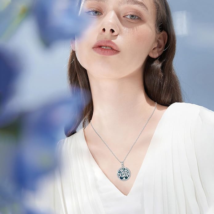 Aniu Tree of Life Necklace for Women, 925 Sterling Silver Mother of Pearl Family Palm Tree Charm Pendant Jewelry for Birthday Christmas Gift