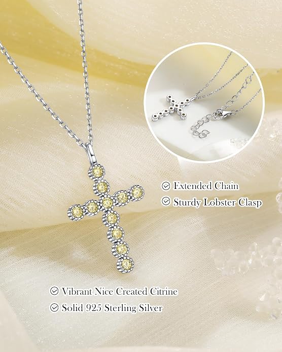 925 Sterling Silver 18 inch Birthstone Cross Pendant Necklace for Women Men