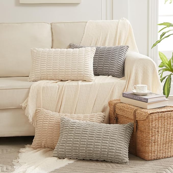 Fancy Homi 4 Packs Decorative Throw Pillow Covers for Living Room Couch Bed, Modern Farmhouse Boho Home Décor Accent Cushion Case, 24" x 16", Tan