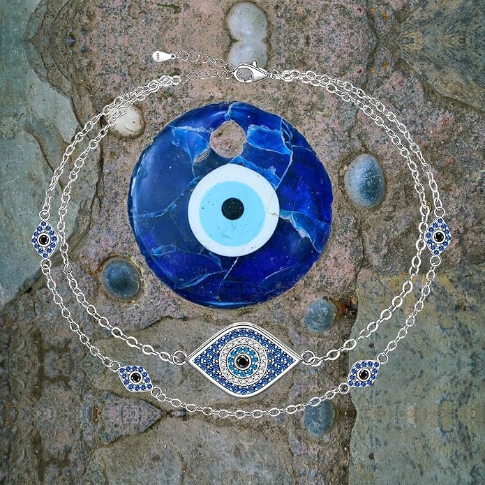 Fenthring Evil Eye Anklet Sterling Silver Protection Turkish Blue Eyes Ankle Bracelets Anklets for Women Chain Jewelry
