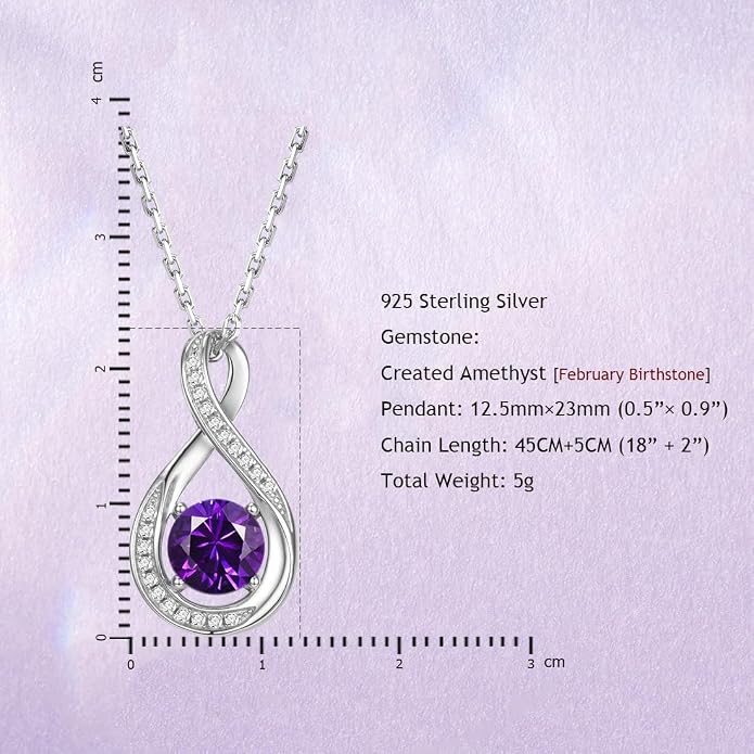 925 Sterling Silver Birthstone Necklace for Women Infinity Necklaces Birthday Anniversary Fine Jewelry Gifts for Mother Women, Adjustable Chain