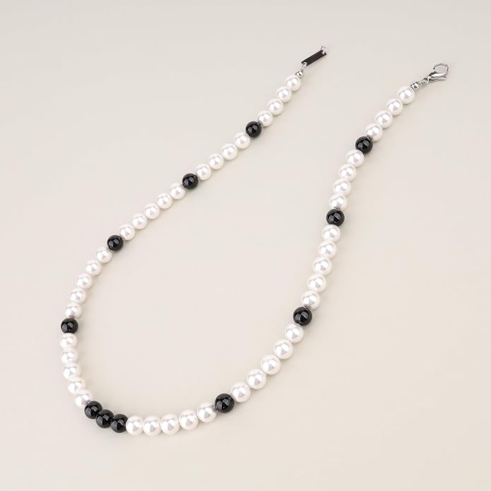 GAVU Men's Pearl Necklace, Pearl Jewelry Crystal Beaded Necklace for Men 20"/22"/24"/26"