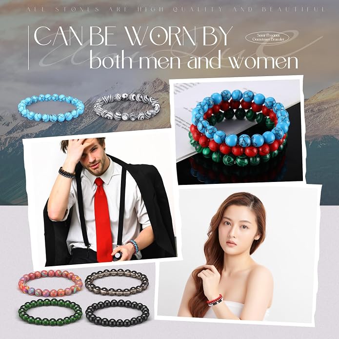 Landical 24 Pcs Gemstones Beaded Bracelets Bulk for Women Men 8mm Stretch Round Semi Precious Stone Bracelets Set