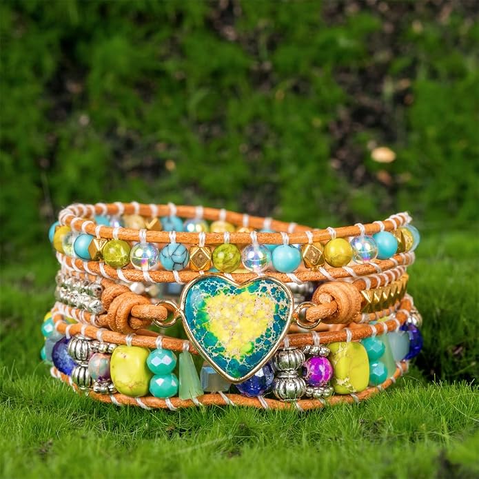 YGLINE Natural Stone Bracelet 3 Wraps Bracelet Handmade Boho Bracelet for Women Bracelet
