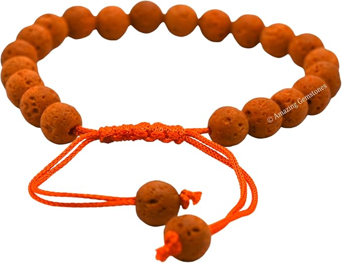 Amazing Gemstone Orange Lava Bracelet for Women Men's Gifts - Protection Healing Crystal Bracelet - 8mm Gemstones Beaded Adjustable Bracelet Pulseras para Hombres Mujer Stocking Stuffers