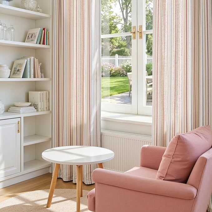jinchan Linen Curtains 96 inch Red Stripe for Kids Room Grommet 2 Panels | Kids Curtains for Nursery Living Room Bedroom Baby Boys Room,Cute Colorful Ticking Stripe,Cottagecore Rustic,Light Filtering