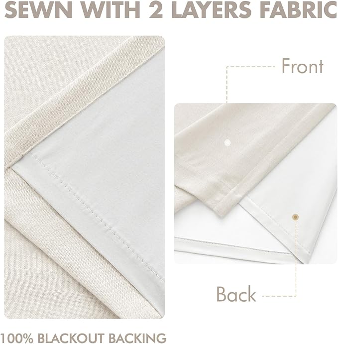 MIULEE Beige White Pinch Pleated 100% Blackout Linen Curtains for Bedroom, Room Darkening Memory Trained Window Curtains 102 inches Long for Living Room, Black Out Pleat Drapes, 2 Panels