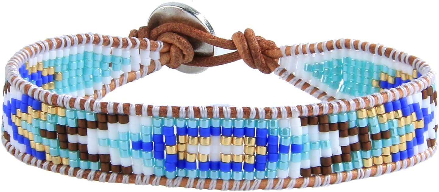 KELITCH Crystal Miyuki Beads Stretch Friendship Bracelets Handmade Leather Wrap Bracelets for Women