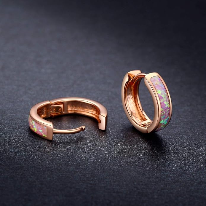 CUOKA MIRACLE 925 Sterling Silver Opal Hoop Earrings for Women - Opal Hinged Huggie Hoops, Hypoallergenic Small Hoop Earrings for Sensitive Ears, Dainty Everyday Jewelry Birthday Christmas Gift