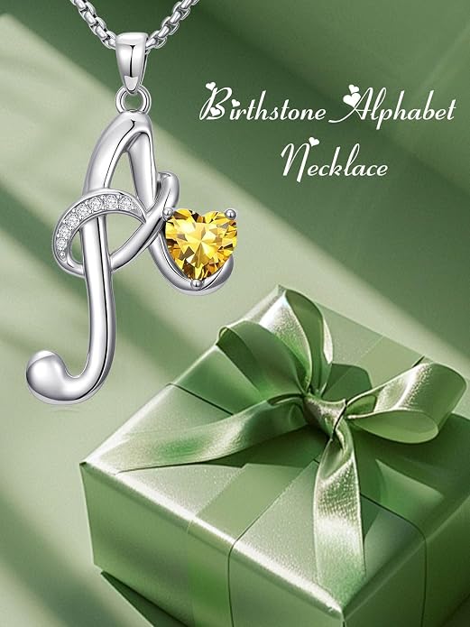 Birthday Gifts for Women Alphabet A to Z Initial Birthstone Pendant Necklaces for Women - 18k White Gold Plated Personalized Name Jewelry Anniversary Graduation Gifts for Wife Her Daughter Girlfriend(with Gift Box)