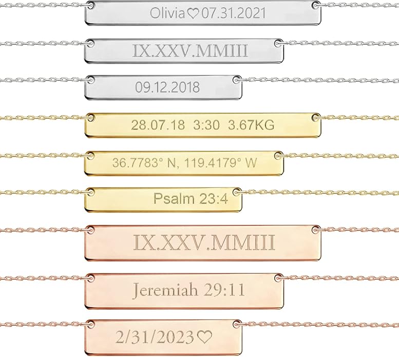 Personalized Engraved Bar Necklace - Unique Customizable Pendant for Any Occasion - Name, Date, Coordinates, Soundwave, Morse Code & More - Meaningful Gift for Loved Ones