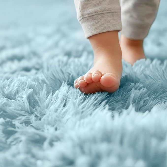 Amdrebio Light Blue Round Circle Area Rug 6Ft for Kids Bedroom, Large Soft Fluffy Kawaii Cute Rugs for Teen Girls Boys, Plush Shaggy Fuzzy Sky Baby Blue Carpet for Nursery Classroom Dorm Playroom