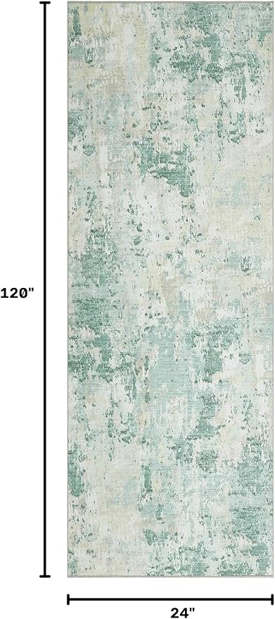 ROYHOME Modern Abstract 2x10 Runner Rug Washable Non Slip Stain Resistant Rug for Hallway Kitchen Bedroom Non Shedding Low Pile Indoor Floor Cover,Green