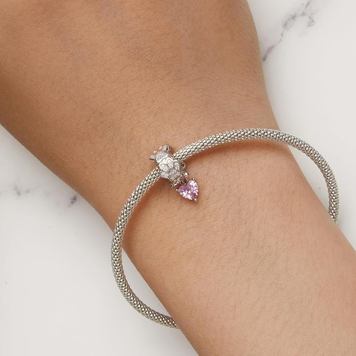 NINGAN 925 Sterling Silver Charm Golden Love Charm Buckle Safety Chain Travel Bead Firefly Dragonfly Pendant, Suitable for Women Bracelet and Necklace as Gift from Mom and Friends