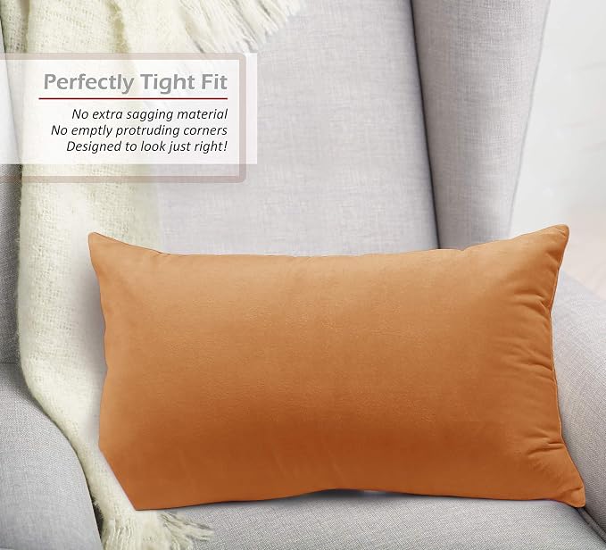 Nestl Throw Pillow Covers, Cozy Velvet Decorative Pillow Covers 12 x 20 Inches, Soft Solid Couch Pillow Covers for Sofa, Bed and Car, Set of 4 - Rust Orange Brown