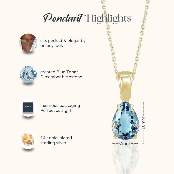 14K Gold Plated Gemstone Necklace for Women - Birthestone Teardrop Necklace - Gold Jewelry for Women - Dainty Gold Necklace - Everyday Necklaces - Gold Necklaces for Women