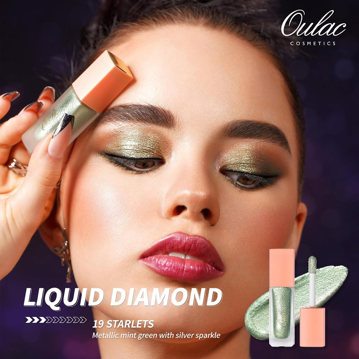 Oulac Green Liquid Glitter Eyeshadow&Eyeliner–Smooth Shimmer Eye Makeup with Sparkle Finish,All-Day Wear Lightweight Buildable Formula,Easy to Use Smudge-Proof,Gifts for Women,Vegan 5.4g (19)Starlets