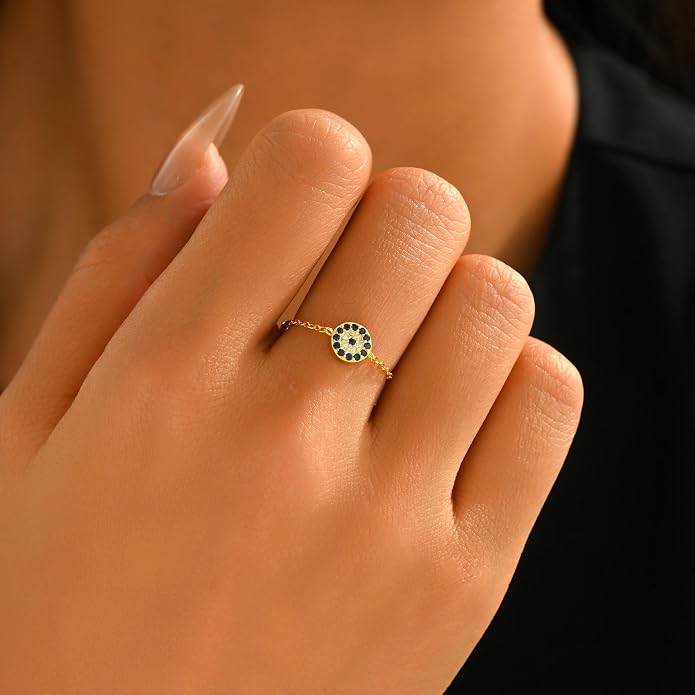 925 Sterling Silver Link Chain Fidget Rings with Dangle Bead Star for Women 14k Gold Plated Adjustable Sparkling Twist Rope Ring Stackable Line Finger Ring Jewelry Christmas Gifts for Mom