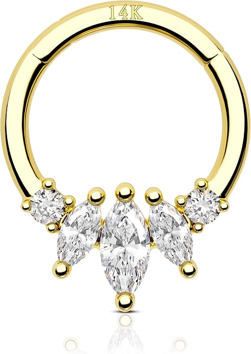 COCHARM 14K Gold Septum Rings 14K Yellow Gold Septum Piercing Jewelry 16g Septum Clicker 14kt Real Gold Daith Earrings Solid Gold Daith Piercing Hoop Daith Jewelry for Women Men