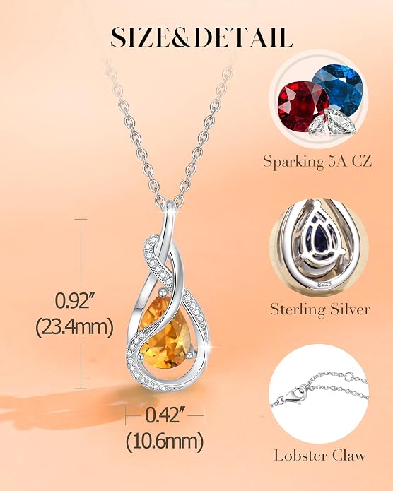 FANCIME TimelessTie Birthstone Necklace for Women White Gold Plated Sterling Silver Ribbon Design Jewelry Knot Pendant Fine Jewelry Gemstone Anniversary Birthday Graduation Mothers Day Gifts for Women Wife Mother Her