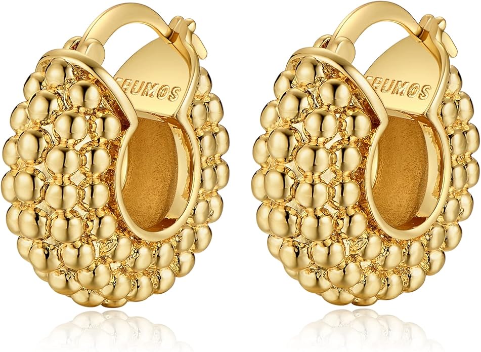 FRUMOS 18K Gold Plated Chunky Hoop Earrings for Women Fashion Thick Gold Hoops Set Jewelry for Birthday Christmas Gifts