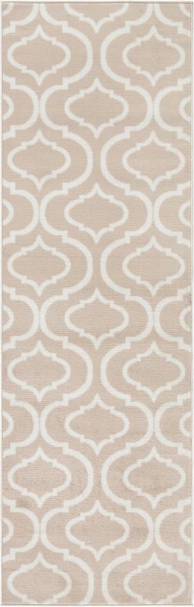 Nourison Home Jubilant Trellis Beige 2'3" x 7'3" Area -Rug, Easy -Cleaning, Non Shedding, Bed Room, Living Room, Dining Room, Kitchen (2x7)
