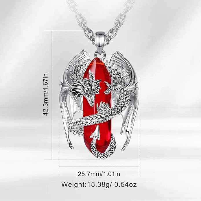 INFUSEU Unique Dragon Necklaces with Healing Crystal Stone for Men Women, Personalized Spiritual Gifts, 24 Inch Chain