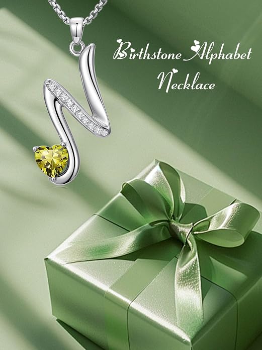 Birthday Gifts for Women Alphabet A to Z Initial Birthstone Pendant Necklaces for Women - 18k White Gold Plated Personalized Name Jewelry Anniversary Graduation Gifts for Wife Her Daughter Girlfriend(with Gift Box)