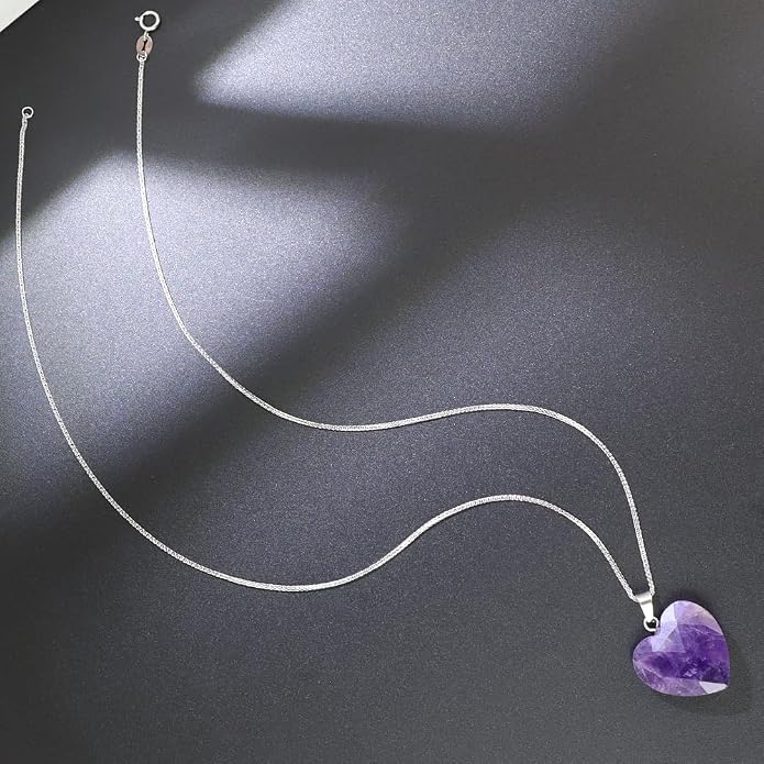 iSTONE 925 Sterling Silver Natural Crytral for Womens Pendant Necklace, Gemstone Birthstone with 17.8" Silver Chain Ladies
