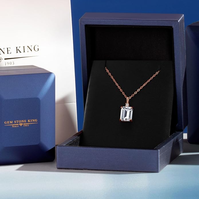 Gem Stone King 925 Sterling Silver Gemstone Birthstone Pendant Necklace for Women | Emerald Cut 10X8MM and Round 2MM | With 18 Inch Chain | Fine Jewelry for Her Mom Wife