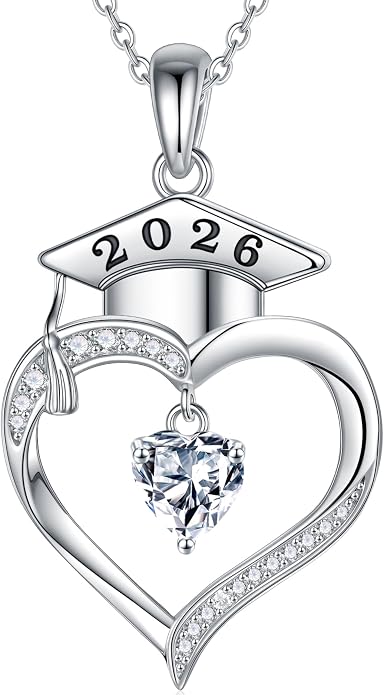 Iefil 2026 Graduation Gifts for Women Her - 925 Sterling Silver Heart Birthstone Necklace, Graduation Necklaces for Women Daughter Girlfriend
