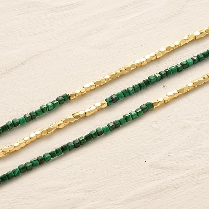 MYEARS Women Beaded Choker Necklace Gemstone 14K Gold Plated Simple Dainty Handmade Chain Everyday Trendy Jewelry