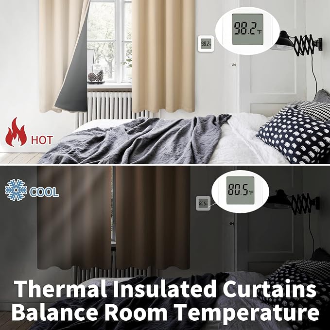 BGment Short Blackout Curtains 30 Inch Length 2 Panels, Thermal Insulated Total Light Blocking Curtains for Bedroom, Grommet Window Drapes with Thick Black Liner, 42 Inch Wide Each Panel, Beige