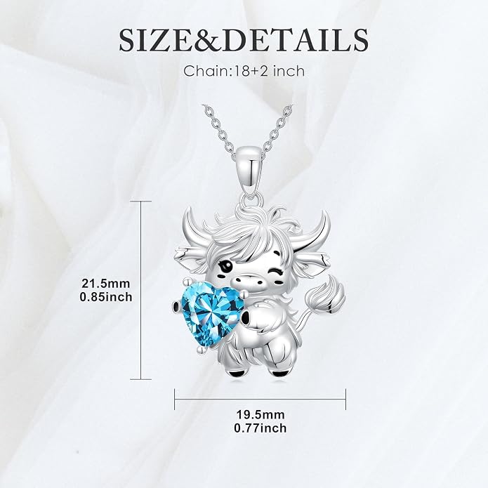 PELOVNY Teddy Bear Necklace for Women 925 Sterling Silver Bear/Highland Cow/Fox/Cat/Axolotl Birthstone Necklace Christmas Birthday Jewelry Gifts for Mom Daughter Wife Sister