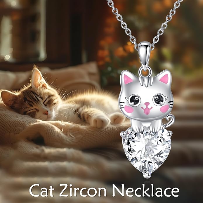 Bat/Cow/Cat/Bunny Necklace 925 Sterling Silver Heart Animal Pendant Necklace for Women