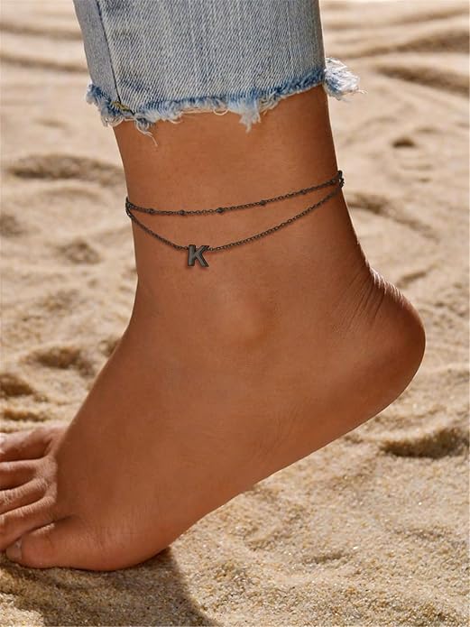 FaithHeart Initial Ankle Bracelets for Women, Waterproof 14k Gold Plated Initial Anklets Non Tarnish Stainless Steel Cute Layered Anklet Summer Beach Jewelry