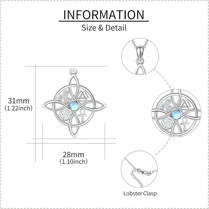 YAFEINI Sterling Silver Witches Knot Pendant Necklace - Celtic Cross Witch Jewelry Amulet Gifts for Women