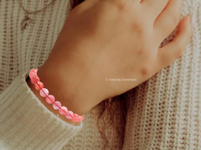 Amazing Gemstone Cherry Quartz Bracelet, Gifts for Men & Women - Protection Healing Crystal Bracelet - 8mm Gemstone Beaded Adjustable Bracelet, Pulseras para Hombres Mujer Stocking Stuffers