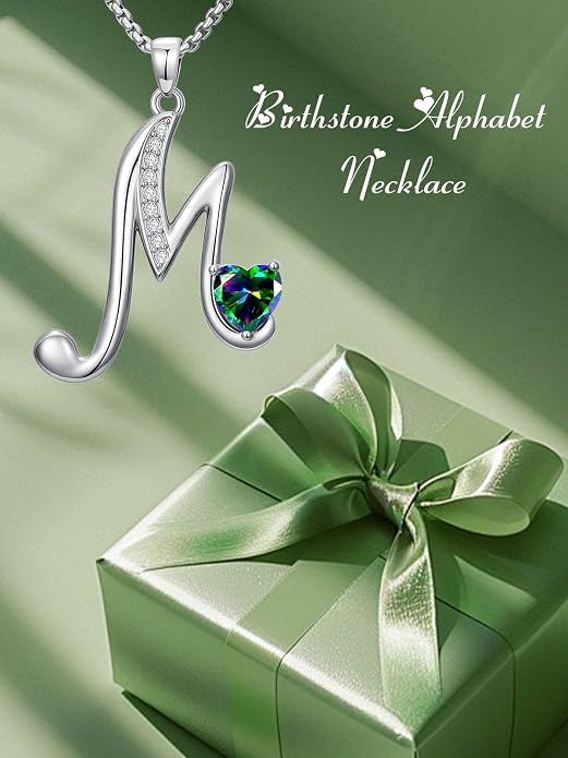 Birthday Gifts for Women Alphabet A to Z Initial Birthstone Pendant Necklaces for Women - 18k White Gold Plated Personalized Name Jewelry Anniversary Graduation Gifts for Wife Her Daughter Girlfriend(with Gift Box)